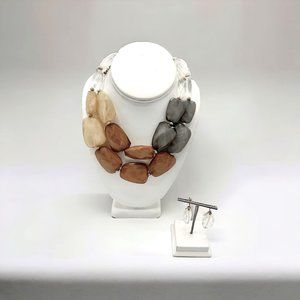 Multicolor Chunky Beaded Statement Necklace and Pierced Earrings Set